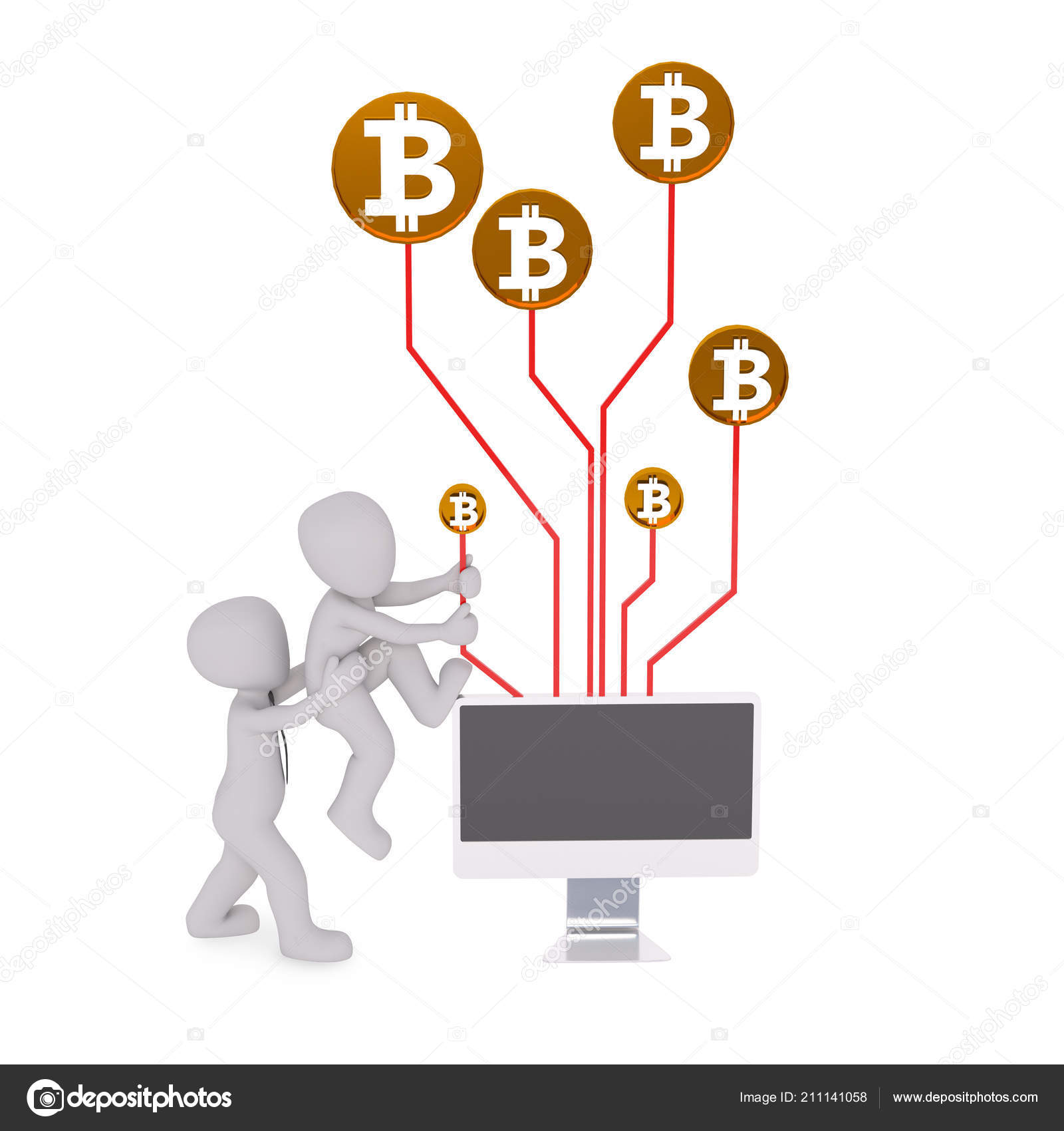 Earn Money Bitcoin Mining Comp!   uter Stock Editorial Photo C 3d - 